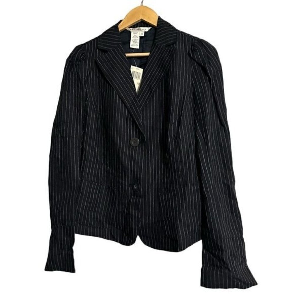 Max Studio Black Pinstripe Fully Lined Linen Blazer Jacket-Size 12